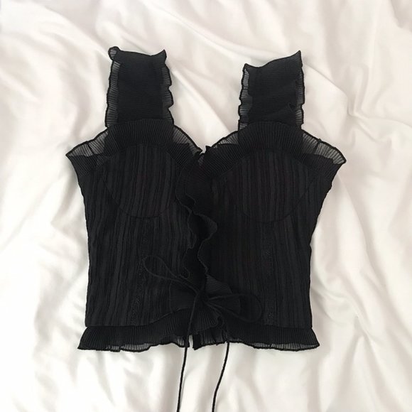 COPY - ♥️BRAND NEW BLACK RUFFLE CROP TOP♥️ - Picture 1 of 4